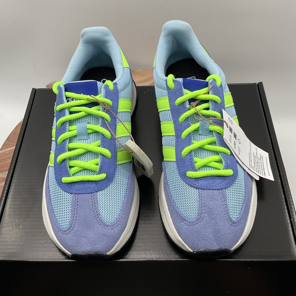 Adidas Run 60s 3.0 Womens Blue Lilac Neon Lime Sneakers JR8610 Size 6